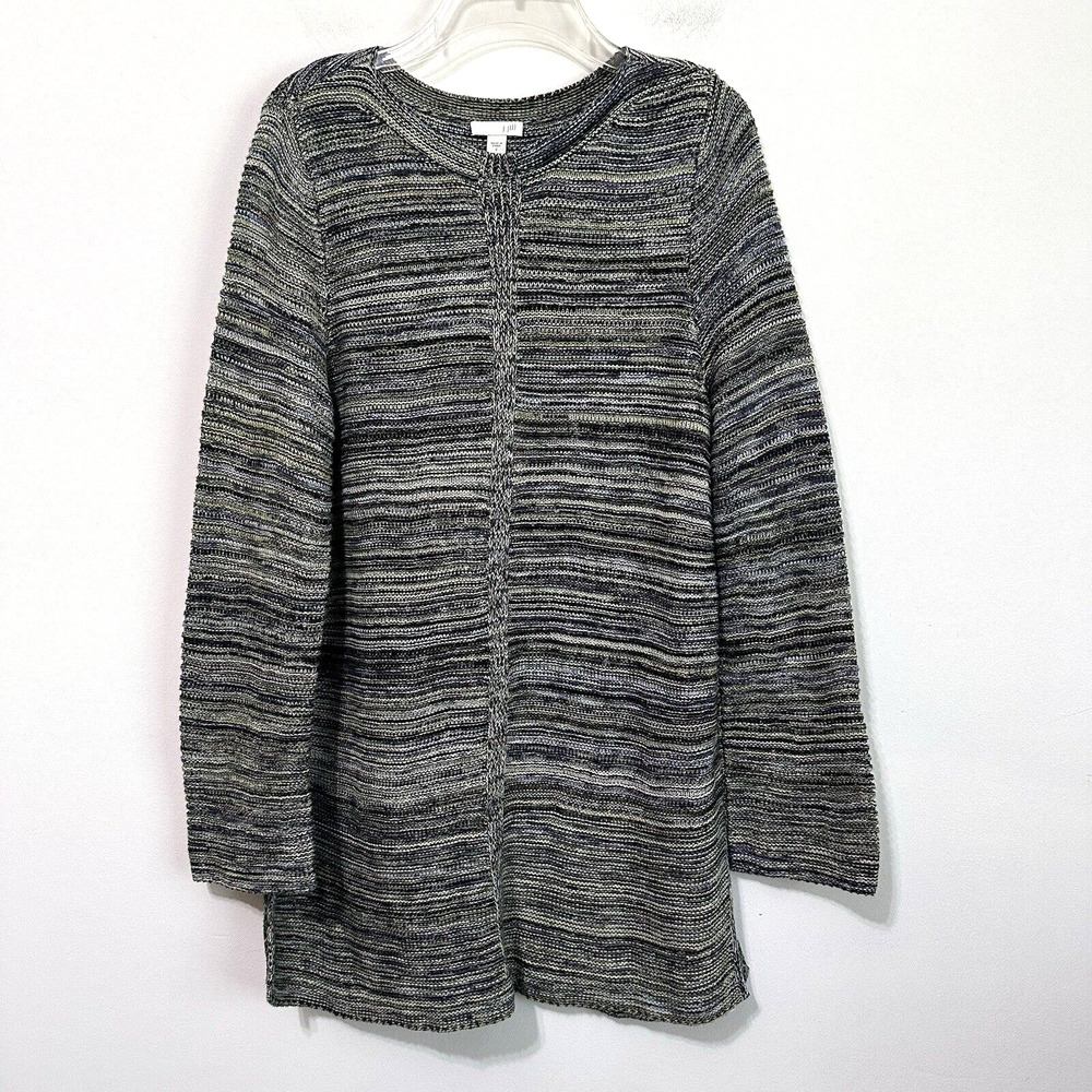 J‎ Jill Sweater Tunic S Chunky Green Blue Knit Pullover Long Sleeve Cozy Casual